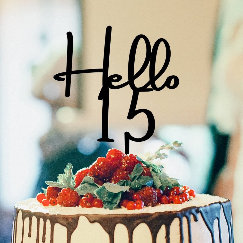 Hello 15 Cake Topper Black Acrylic Happy Birthday Cake Toppers Party Supplies Custom Birthday Cake Topper Birthday Decorations Happy Birthday Gift to Children Adults Men Women Cake Toppers