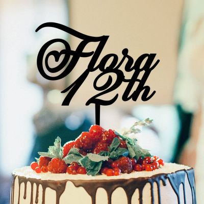 12th Cake Topper Black Acrylic Birthday Party Decorations Happy Birthday Topper Personalized Happy Birthday Cake Topper Happy Birthday Gift to Children Adults Men Women Cake Toppers