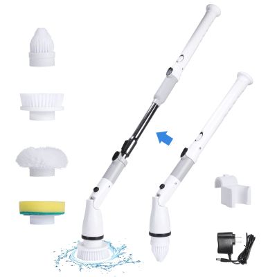 Electric Spin Scrubber Cordless Power Scrubber Cleaning Brush with Adjustable Detachable Long Handle & 4 Replaceable Brush Heads Household Cleaning Supplies for Bathroom Shower Floor