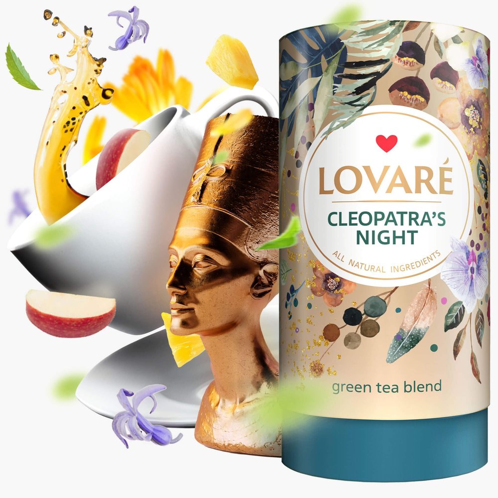 LOVARE Cleopatras Night Loose Leaf Tea Sampler 80 g  Made in Ukraine  Green Tea, Pineapple, Apple, Rose Buds and Petals, Calendula, Safflower, and More with 15 Paper Filters