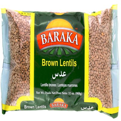 Baraka Dry Brown Lentils for Cooking | Dried All Natural Quick Cook Lentils, No Preservatives, No Additives, Fiber-Rich Food for Dips, Soups, Pasta, High Protein Vegan Diet (2lb Bag)