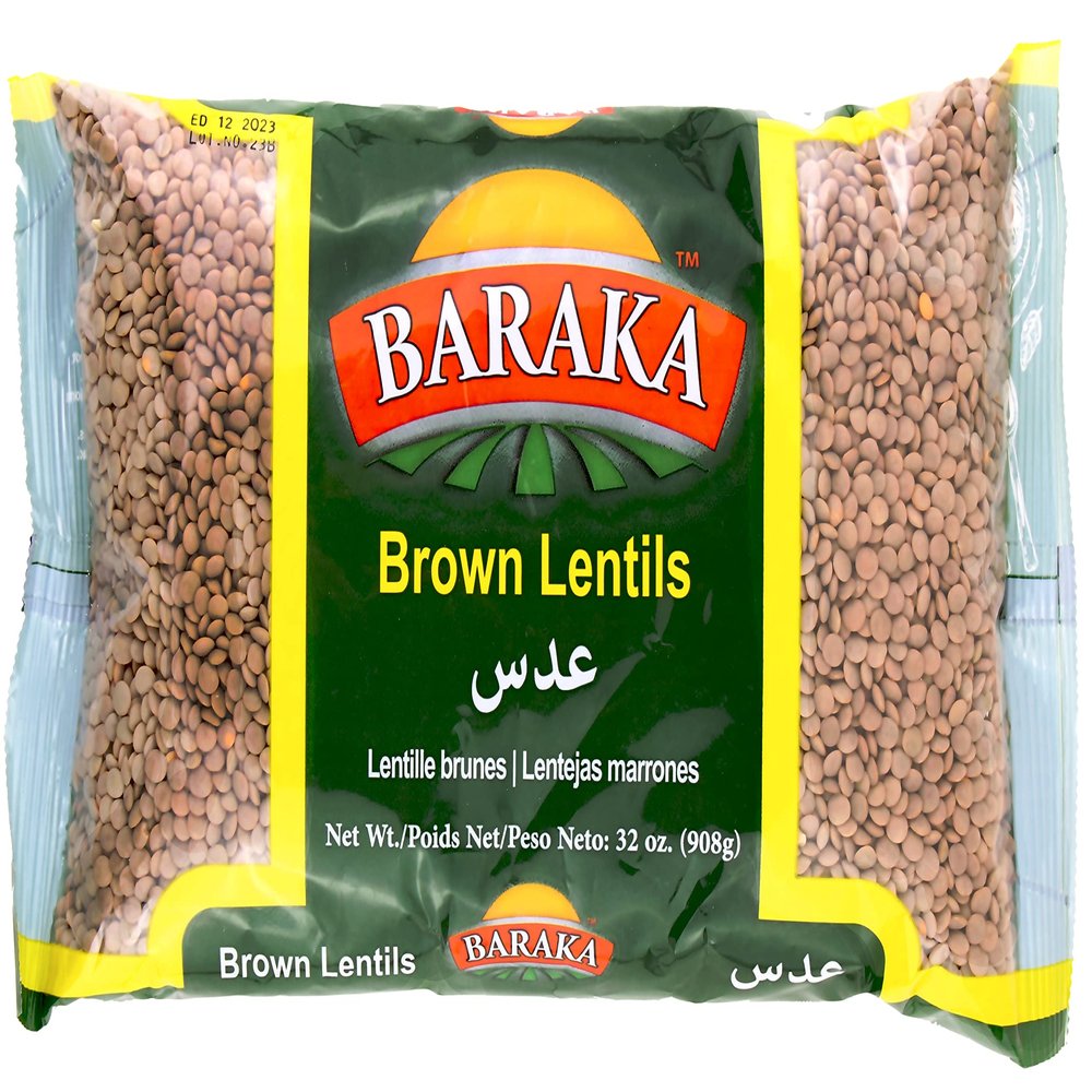 Baraka Dry Brown Lentils for Cooking | Dried All Natural Quick Cook Lentils, No Preservatives, No Additives, Fiber-Rich Food for Dips, Soups, Pasta, High Protein Vegan Diet (2lb Bag)