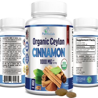 YUMMYVITE Organic Ceylon Cinnamon - 1000mg per Serving, Certified Organic True Cinnamon Supplement, antioxidant, Fast Absorption - 60 Tablets