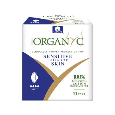 Organyc - 100% Certified Organic Cotton Feminine Pads, Sanitary Napkin 120 Count, Heavy Flow(Bulk Size, 12 Pack)