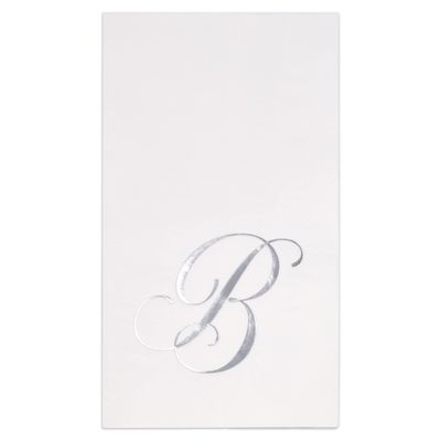 Gift Boutique - 100 Silver Monogram on White Guest Napkins, Letter B Disposable Paper Pack Elegant Metallic Silver Foil Hand Napkin for Bathroom, Powder Room Wedding, Birthday Party Decorative Towels