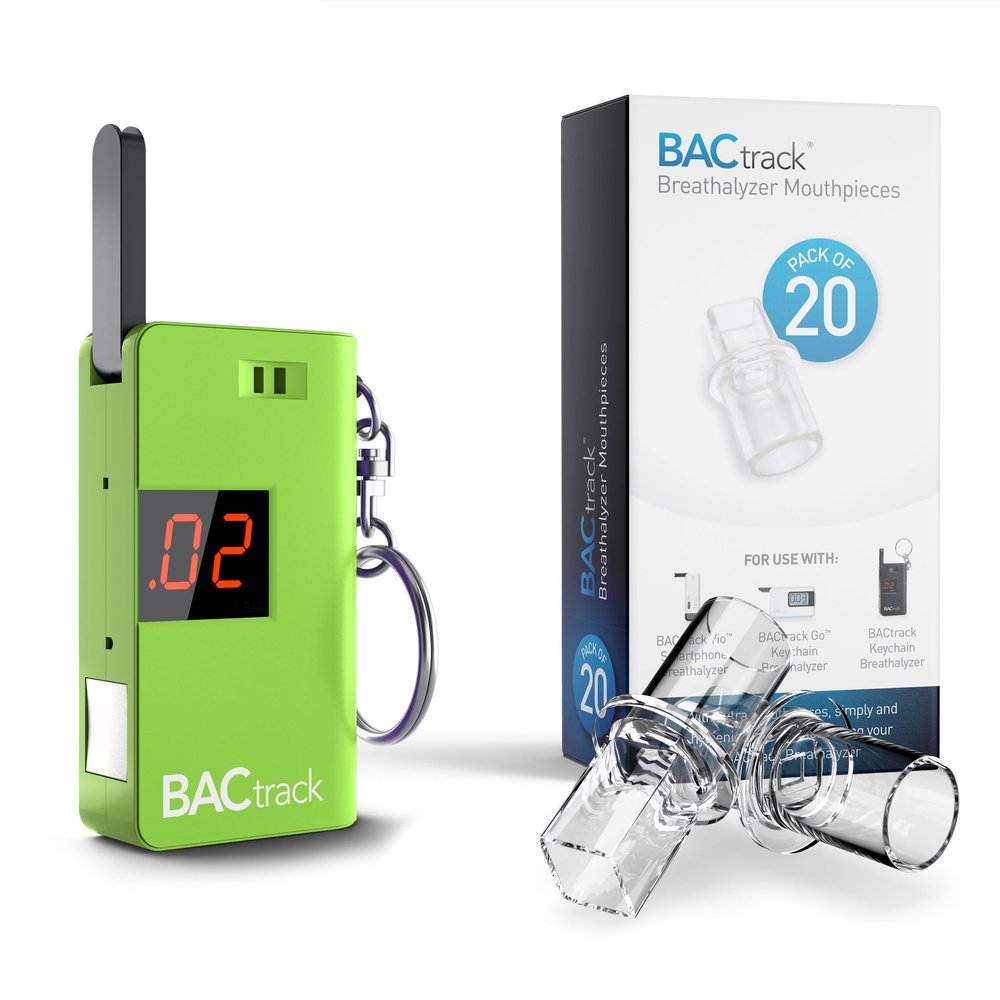 BACtrack Keychain Breathalyzer (Green) and 20 Breathalyzer Mouthpieces Bundle