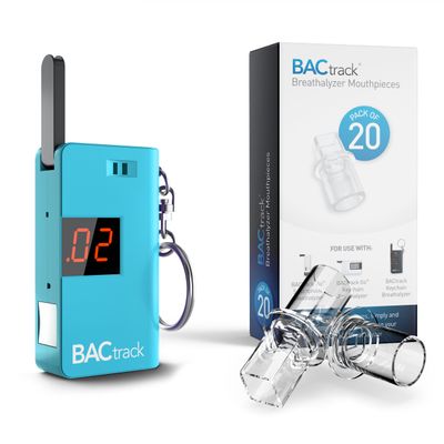 BACtrack Keychain Breathalyzer (Blue) and 20 Breathalyzer Mouthpieces Bundle