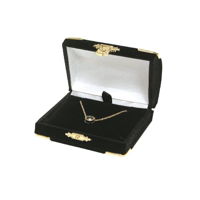 N N'icePackaging - 1 Qty Fancy Midnight Black Flocked Velour Pendant Clasped Jewelry Gift Box w/Brass Trim corners and clasp