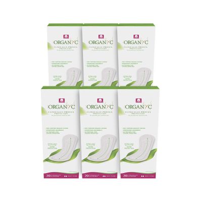 Organyc - 100% Certified Organic Cotton Inside and Out Flat Panty Liner - Everyday Sanitary Pad, Free from Wood Pulp, Perfumes, SAP and Chemicals, Maxi Flow, 120 Count(6 Pack, Maxi Flow)