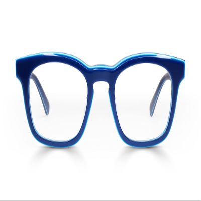eyebobs Humble Narrator Premium Readers for Women and Men | Square Eye Glasses | Blue Front and Temples | 0.00