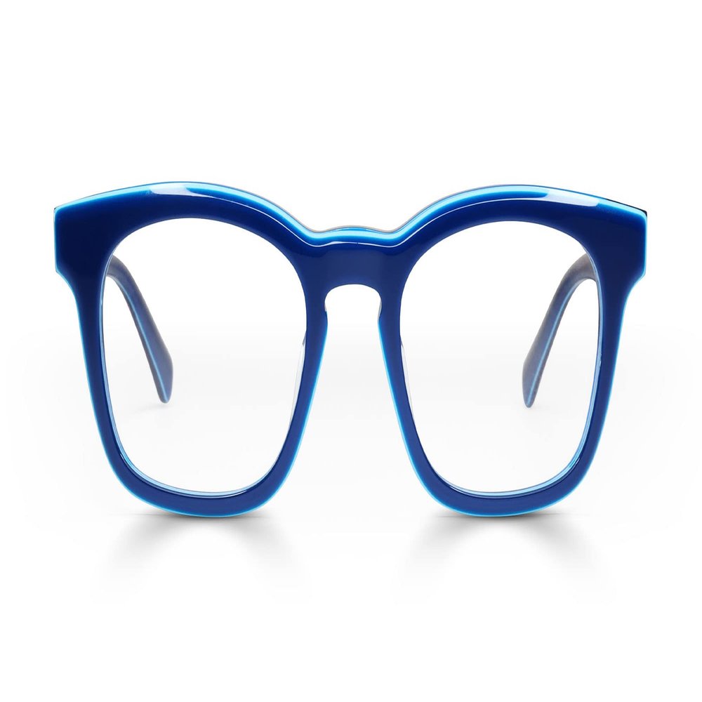 eyebobs Humble Narrator Premium Readers for Women and Men | Square Eye Glasses | Blue Front and Temples | 0.00