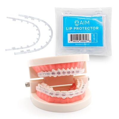 AIM Clear Lip Protector for Braces with Carry Case  Comfort Covers, Wax Alternative, Trim-to-Fit Teeth Shield (Upper + Lower)