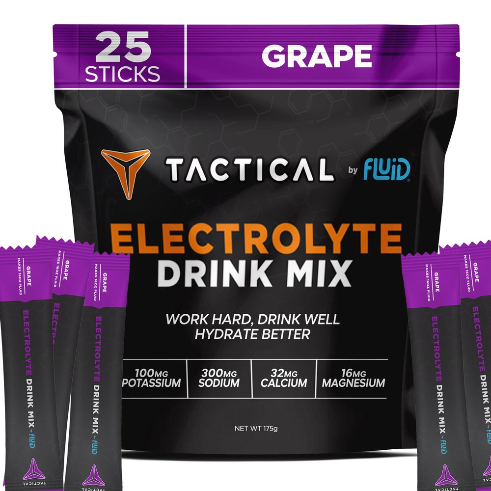 Fluid Tactical - 25 Count Electrolyte Powder | Grape | Travel Ready Drink Mix | Extreme Re-Hydration
