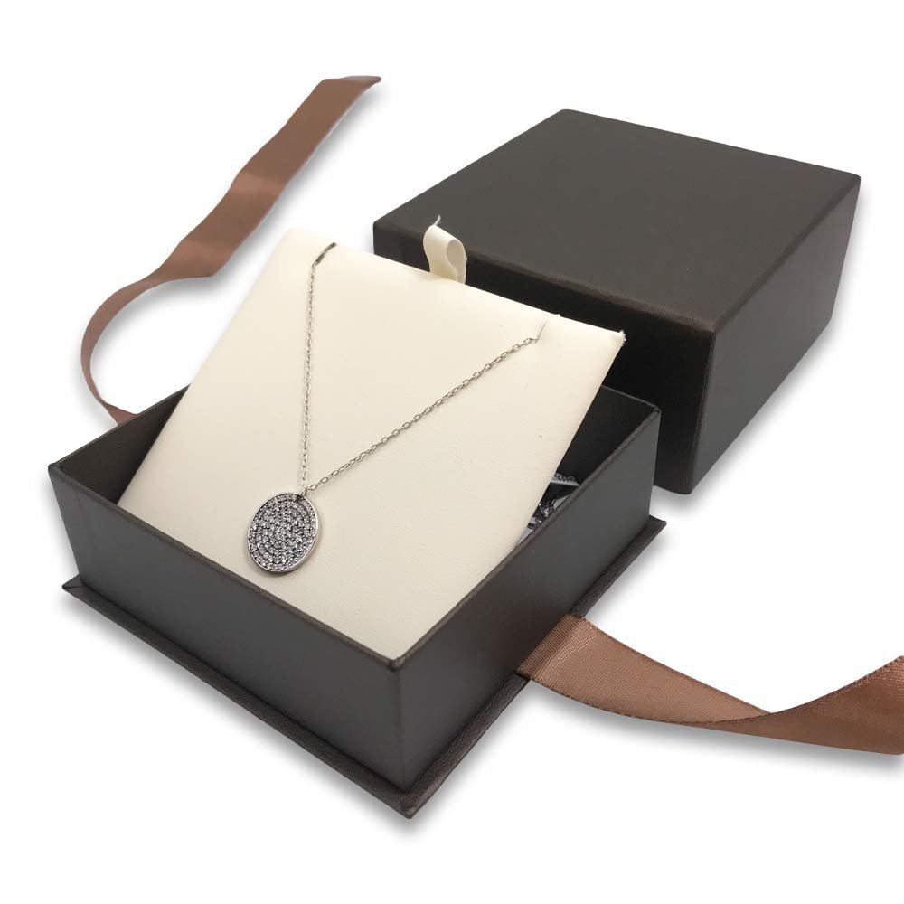 N N'icePackaging - 1 Qty Elegant 2-Piece Chocolate Brown Pendant Jewelry Gift Box w/Cream Insert a pre-affixed Light Brown Ribbon