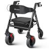 FlyingJoy Rollator Walkers with Seat,450Lb Rolling Walkers,23.76lbs(10.8kg) Extra-Wide Heavy-Duty Rollator Walkers with Seat and Brakes for Seniors and Adults Bariatric with Large Aluminum (Black) view 1