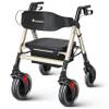 FlyingJoy Rollator Walker with Seat,450Lb Rolling Walker, Extra-Wide Heavy-Duty Rollator Walker with Seat and Brakes for Seniors and Adults Bariatric with Large Aluminum (Champagne) view 1