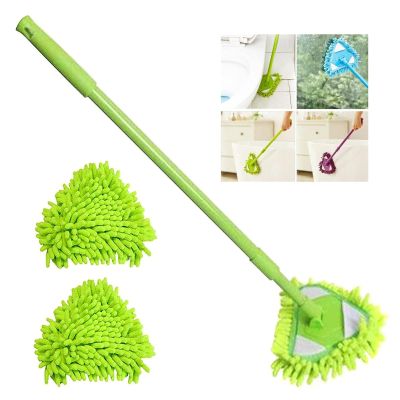 2022 New Rotatable Adjustable Triangle Cleaning Mop with 2 Mop Replacement Heads, 180 Degree Spin Triangle Wall Cleaning Mop, Microfiber Ecloth Mops Wet and Dry for Bathroom Floor Wall Bed (Green)