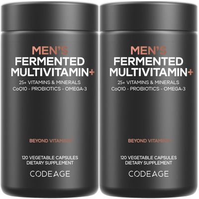 Codeage Mens Daily Multivitamin 25+ Essential Vitamins & Minerals, Organic Whole Foods, Probiotics, Omega-3, Zinc, Vitamins A, B, C, D, E & K, 2 Pack