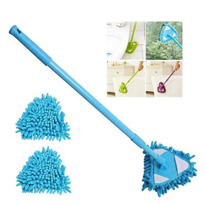 2022 New Rotatable Triangle Cleaning Mop with 2 Mop Replacement Heads, 180 Degree Spin, Wet & Dry Microfiber Ecloth for Bathroom Floor, Wall (Blue)