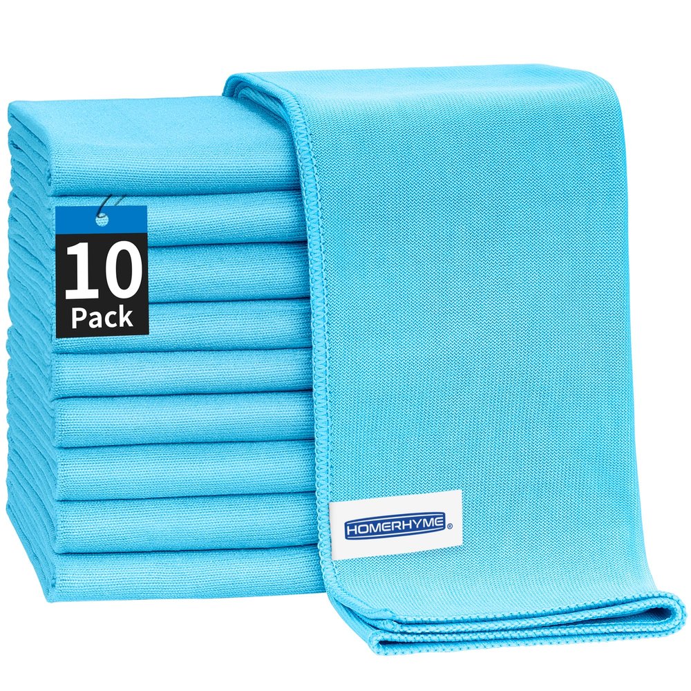HOMERHYME Microfiber Glass Cleaning Cloth - 10 Pack Polishing Cloths, 16" x 14" Window Cleaning Towel, Streak Free, Lint Free, Great for All Delicate Surface, Glasses, Stainless Steel, Windshield.