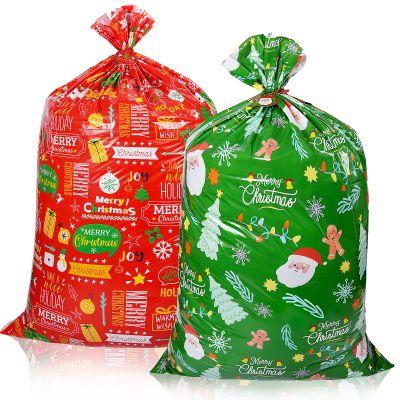 2 Pack Jumbo Christmas Gift Bag with Tag & Tie, 56" X 36" Oversized Christmas Plastic Wrapping Bags, Giant gift Bags for Huge Present Decoration, Holiday Bags for Large Gifts, Toys, Goodie Supplies