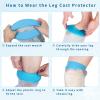SUPERNIGHT Waterproof Knee Cast Cover for Shower, Adult PICC Line Covers for Knee, Watertight Reusable Cast Protector for Leg Surgeries Wound Bandage Black (Adult knee Blue) view 3