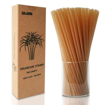 Biodegradable Sugarcane Straws - 10.2 Inch Long Compostable Drinking Straws - Bulk Plasticless Alternative for Hot/Cold Drinks