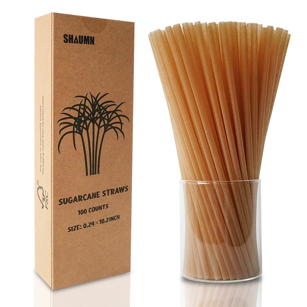 Biodegradable Sugarcane Straws - 10.2 Inch Long Compostable Drinking Straws - Bulk Plasticless Alternative for Hot/Cold Drinks