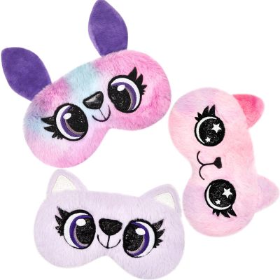 3 Pieces Sleep Mask for Kids, Girls Plush Sleeping Eye Cover Soft Eye Blindfold Cover Animal Shade for Kids(Purple, Big Eyes Style)