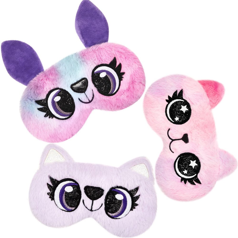 3 Pieces Sleep Mask for Kids, Girls Plush Sleeping Eye Cover Soft Eye Blindfold Cover Animal Shade for Kids(Purple, Big Eyes Style)