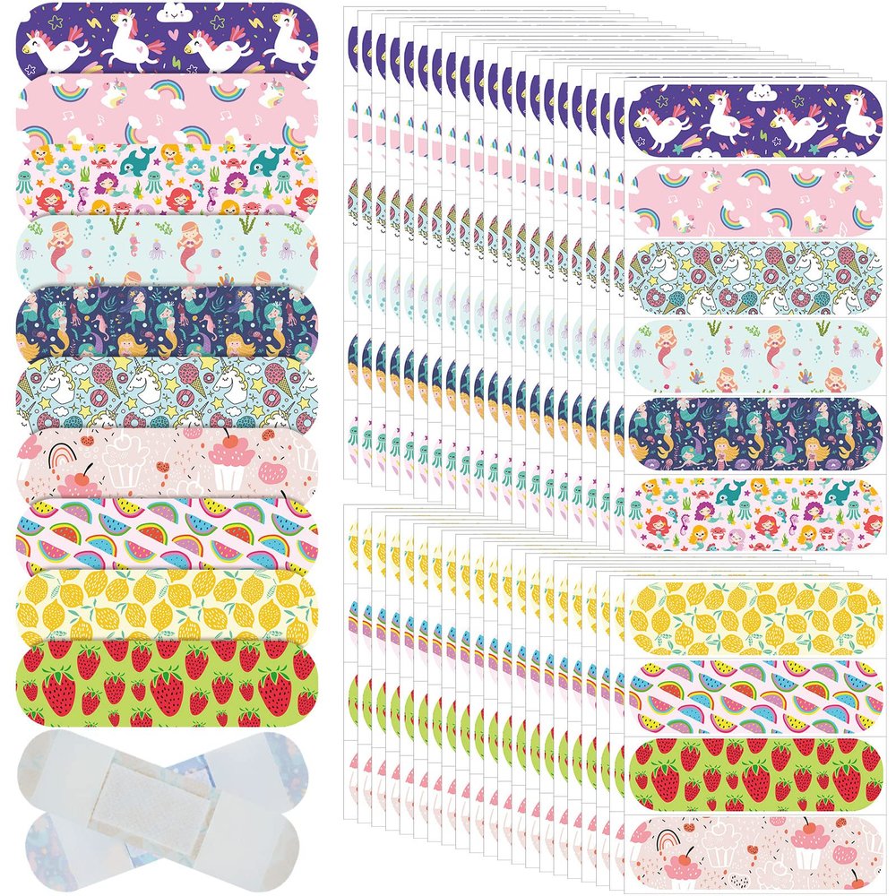 Patelai 300 Pieces Kids Bandages Bulk 10 Styles Children's Adhesive Flexible Colorful Cute Cartoon Bandages Waterproof Breathable Stickers Protection Care Cuts for Girls Boys(Cute)