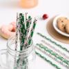 CTIGERS Soccer Football Party Paper Straws Black and Green Patterns 2 Color Mixed Biodegradable Drinking Straws Box of 100 view 2