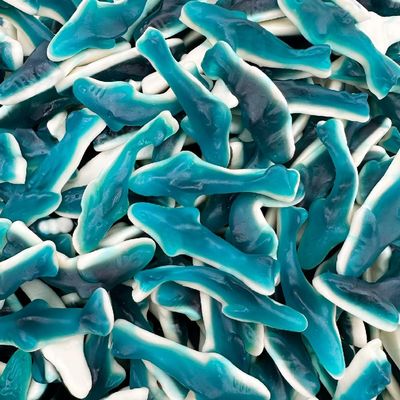 Blue Sharks Gummy Candy | 1 Pound Bag | Gummy Fish in Blue Raspberry and Vanilla Flavors | Chewy Shark Candy for Parties, Goody Bags, and Themed Events