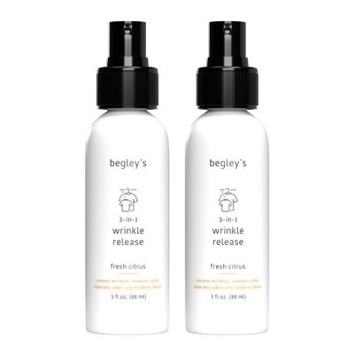 Begley's 3-in-1 Wrinkle Remover, Quick Fix Wrinkle Release, Static Cling Remover, Odor Eliminator and Fabric Refresher Spray - USDA Certified Biobased - Citrus, 3 oz Travel Size