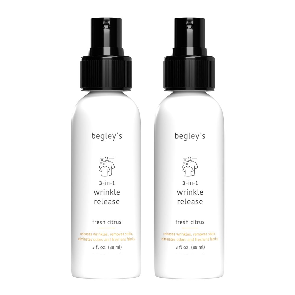 Begley's 3-in-1 Wrinkle Remover, Quick Fix Wrinkle Release, Static Cling Remover, Odor Eliminator and Fabric Refresher Spray - USDA Certified Biobased - Citrus, 3 oz Travel Size