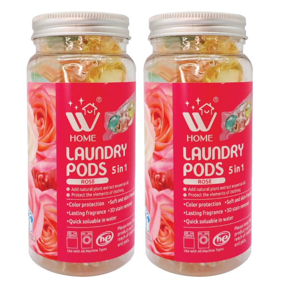WBM Home 5-in-1 Laundry Pods, Total 24 Count, High Efficiency (HE), Ultra Concentrate with Powerful Stain Lifter Technology, Fabric Softener With Rose Scent, Detergent Pods, 12 Count/Each (Pack of 2)