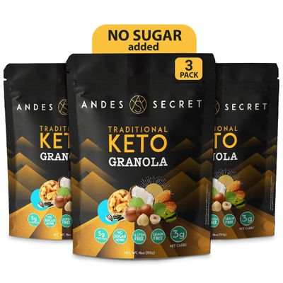Andes Secret Traditional Granola - Almonds, Walnuts & Hazelnuts - Keto High Protein Granola with No Sugar, Grain & Gluten Free - 11 oz (3 Pack)