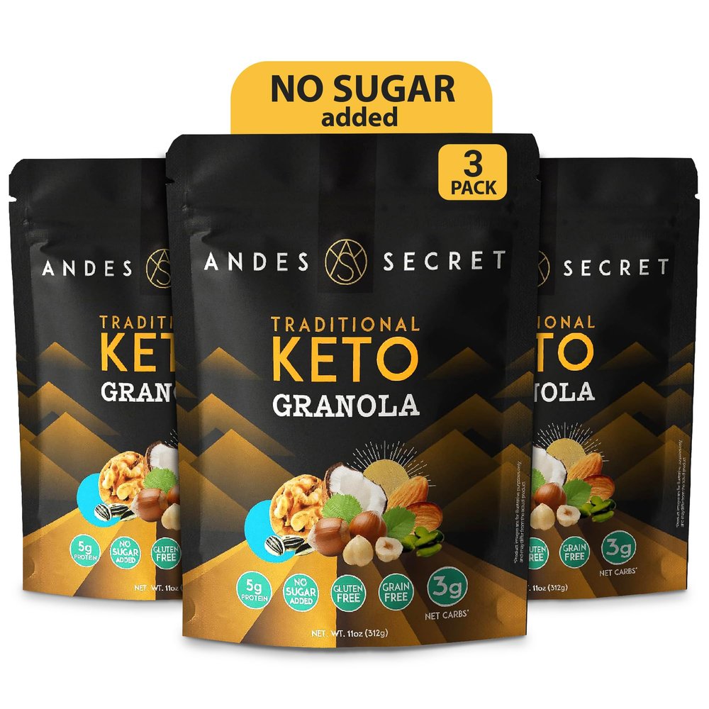 Andes Secret Traditional Granola - Almonds, Walnuts & Hazelnuts - Keto High Protein Granola with No Sugar, Grain & Gluten Free - 11 oz (3 Pack)