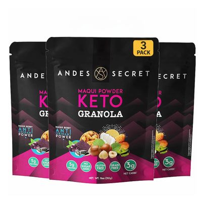Andes Secret Maqui Powder Granola - Almonds, Walnuts & Hazelnuts - Keto High Protein Granola with No Sugar, Grain & Gluten Free - 11 oz (3 Pack)