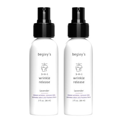 Begley's 3-in-1 Wrinkle Remover, Quick Fix Wrinkle Release, Static Cling Remover, Odor Eliminator and Fabric Refresher Spray - USDA Certified Biobased - Lavender, 3 oz Travel Size