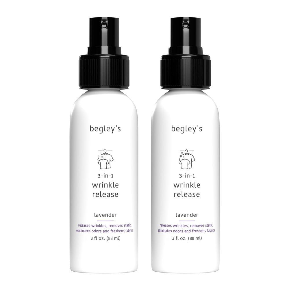 Begley's 3-in-1 Wrinkle Remover, Quick Fix Wrinkle Release, Static Cling Remover, Odor Eliminator and Fabric Refresher Spray - USDA Certified Biobased - Lavender, 3 oz Travel Size
