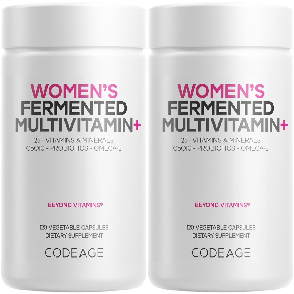 Codeage Womens Daily Multivitamin, 25+ Vitamins & Minerals, Fermented, Organic Whole Foods, Probiotics Supplement - Vitamin A, B, C, D, E & K, Omega 3, Zinc  Vegan - 2 Pack