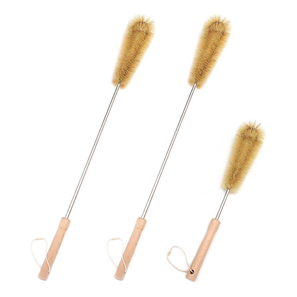 UPTALY 3 pcs Extra Long Brushes with Beech Wood Handle(24''/24''/15''), Bristle Brush with Extended Handle, Brush with Stainless Steel Pole, for Tall Bottle, Gallon Water Jug, Big Vessels