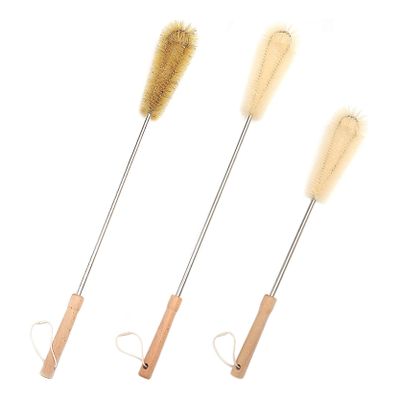 UPTALY 3 pcs Extra Long Brushes with Beech Wood Handle(24''/24''/19''), Nylon Brush with Extended Handle, Bristle Brush with Stainless Steel Pole, for Tall Bottle, Gallon Water Jug, Big Vessels