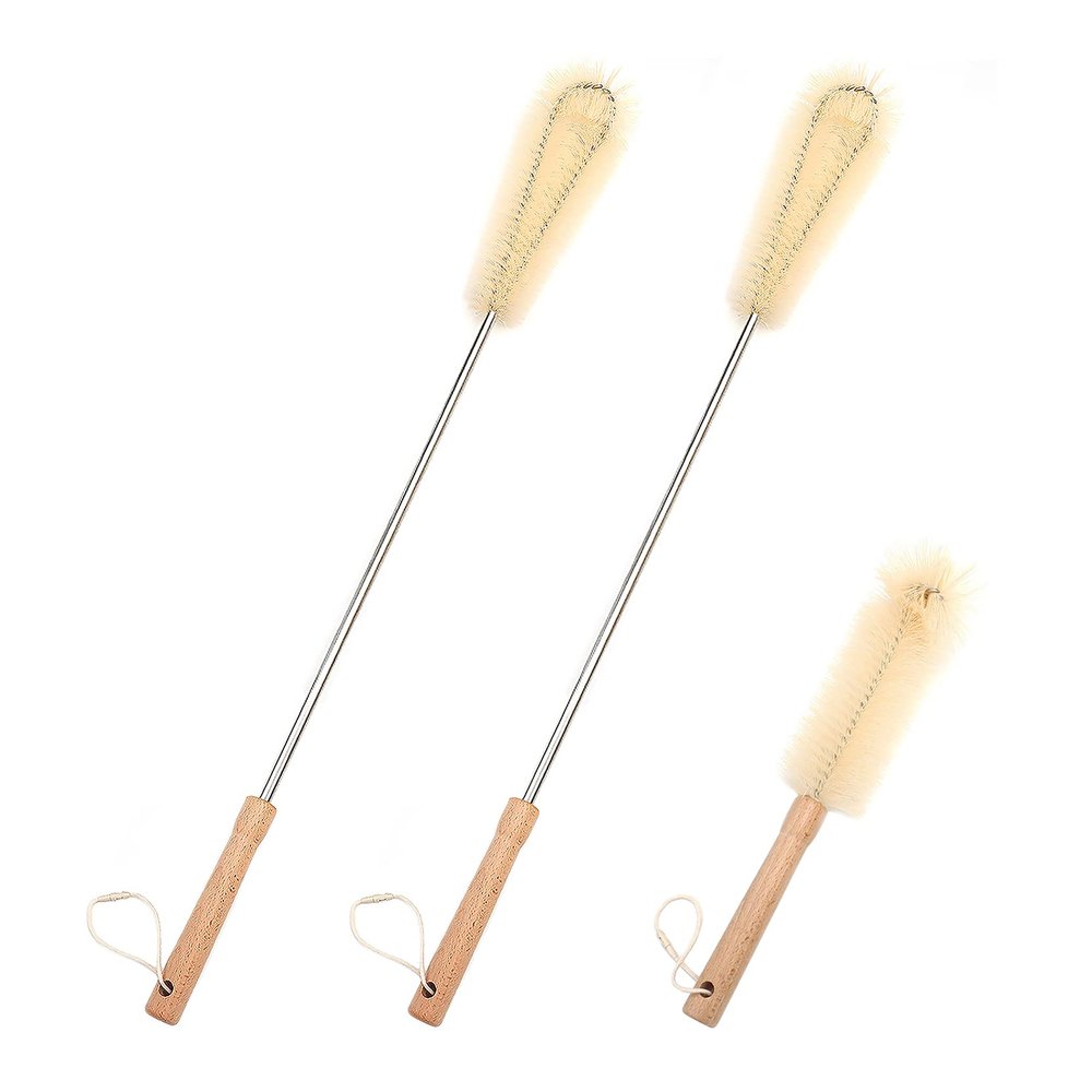 UPTALY 3 pcs Extra Long Brushes with Beech Wood Handle(24''/24''/12''), Nylon Brush with Extended Handle, Brush with Stainless Steel Pole, for Tall Bottle, Gallon Water Jug, Big Vessels