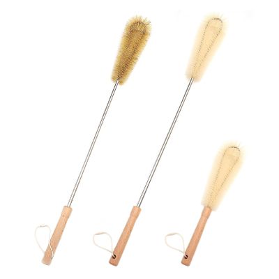 UPTALY 3 pcs Extra Long BristleBrushes with Beech Wood Handle(24''/24''/12''), Nylon Kitchen Brush with Stainless Steel Pole, for Tall Bottle, Gallon Water Jug, Big Vessels, Floor Vase