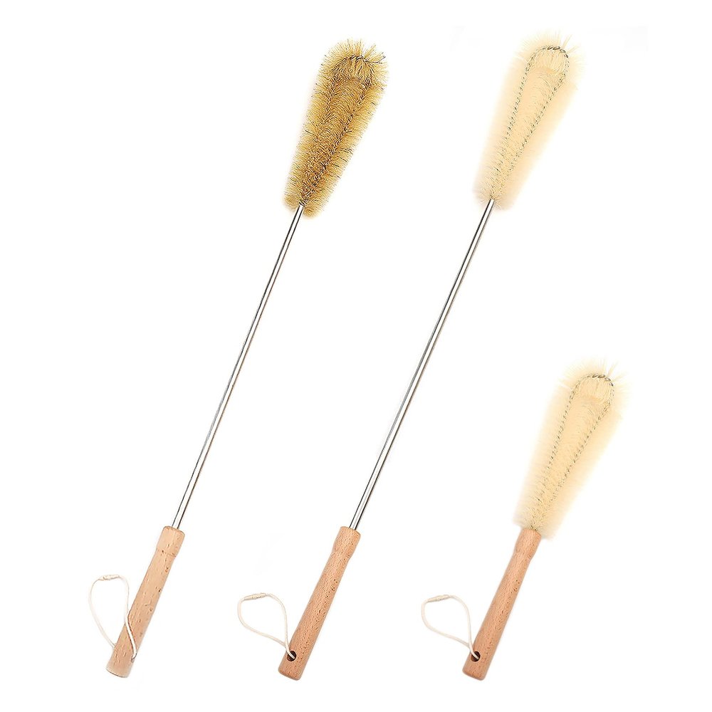 UPTALY 3 pcs Extra Long BristleBrushes with Beech Wood Handle(24''/24''/12''), Nylon Kitchen Brush with Stainless Steel Pole, for Tall Bottle, Gallon Water Jug, Big Vessels, Floor Vase
