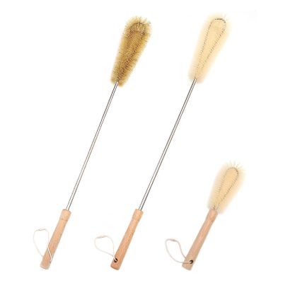 UPTALY 3 pcs Extra Long Brushes with Beech Wood Handle(24''/24''/10''), Bristle Brush with Extended Handle, Nylon Brush with Stainless Steel Pole, for Tall Bottle, Gallon Water Jug, Big Vessels