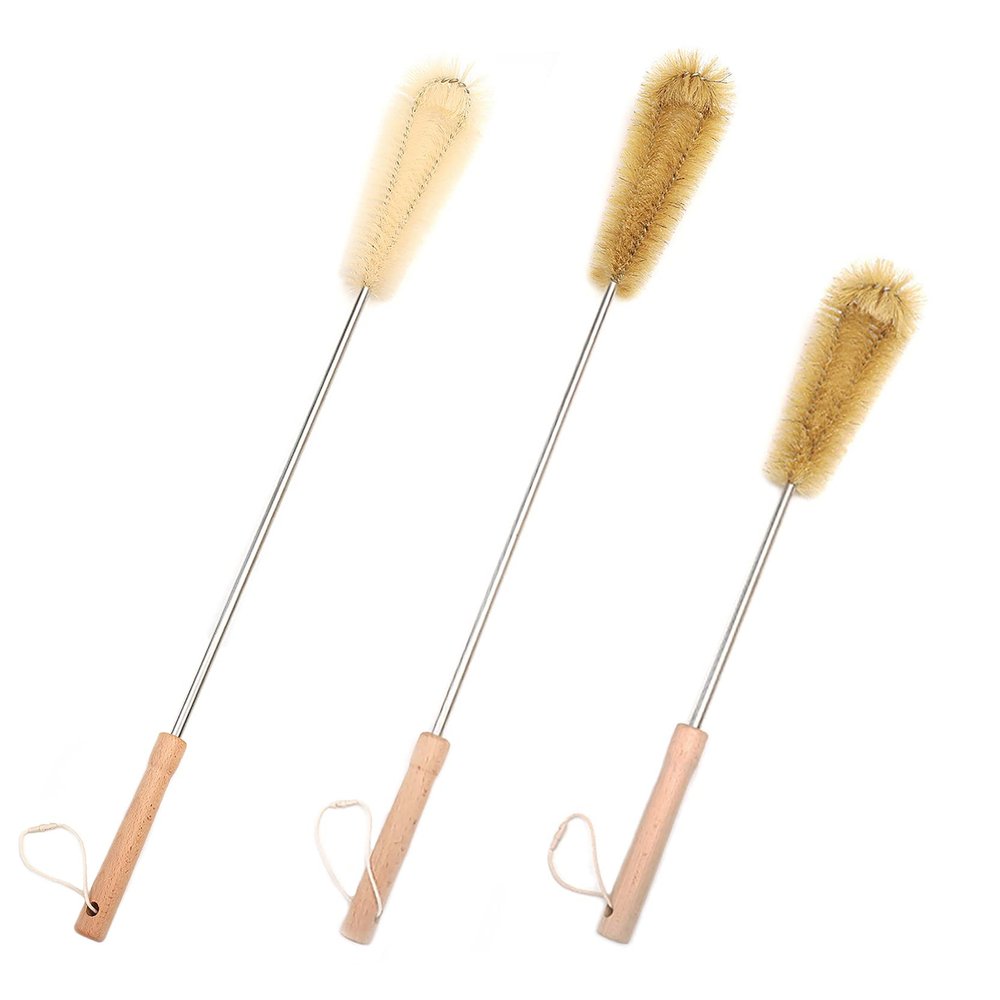 UPTALY 3 pcs Extra Long Brushes with Beech Wood Handle(24''/24''/19''), Bristle Brush with Extended Handle, Nylon Brush with Stainless Steel Pole, for Tall Bottle, Gallon Water Jug, Big Vessels