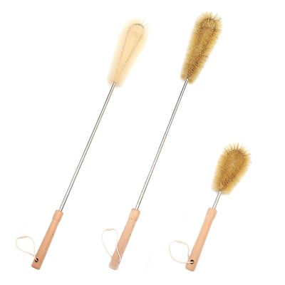 UPTALY 3 pcs Extra Long Bristle Brushes with Beech Wood Handle(24''/24''/12''), Nylon Kitchen Brush with Stainless Steel Pole, for Tall Bottle, Gallon Water Jug, Big Vessels, Floor Vase